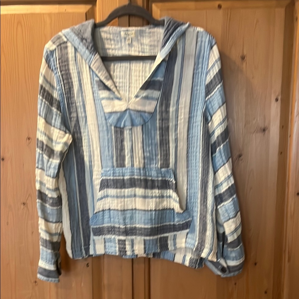Dylan beach boho retro Striped Blue and White Hoodie
